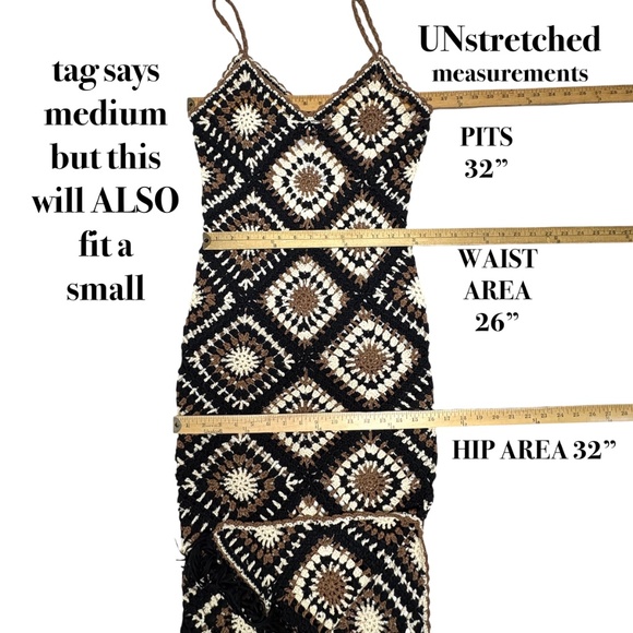 dress ELAN crochet NWT maxi 53" spaghetti straps sexy tight S/M party festival - Picture 10 of 15